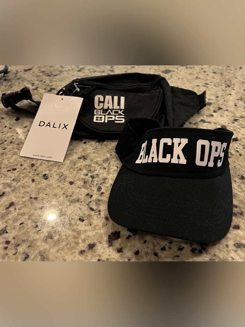 California All-Stars cheerleading Cali Black Ops Visor and Belt Bag